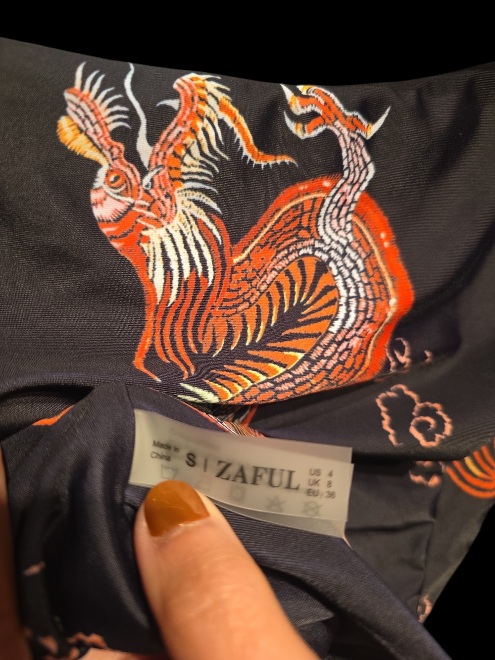 Zaful Black Two-Piece Swimsuit with Red and Gold Dragon Print - Picture 3 of 5